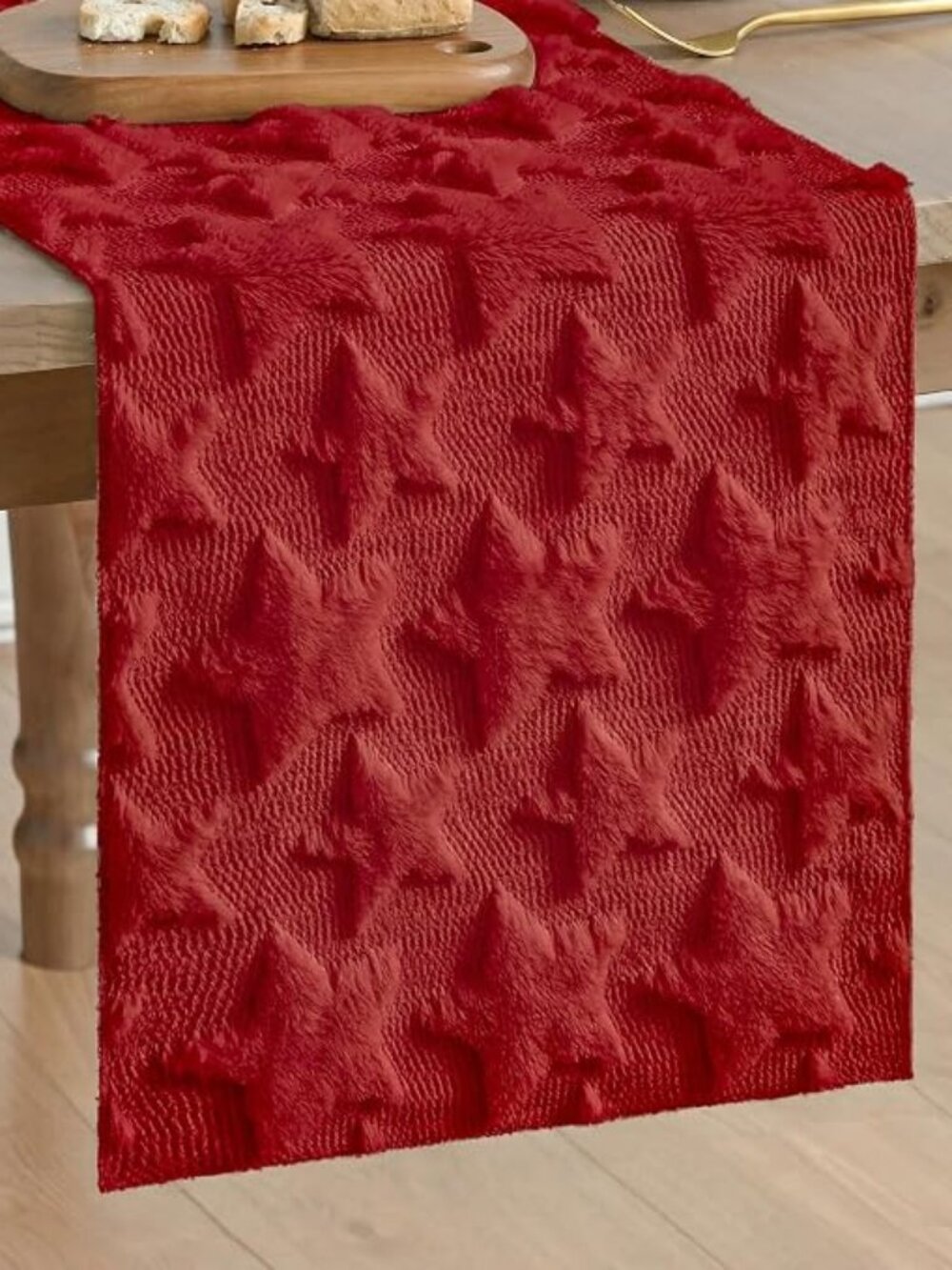 Red Soft Plush Faux Fur Jacquard Patriotic Stars‎ 4th of July Table